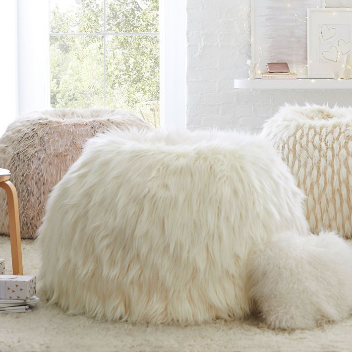 Himalayan Faux-Fur Ivory Bean Bag Chair | Pottery Barn Teen