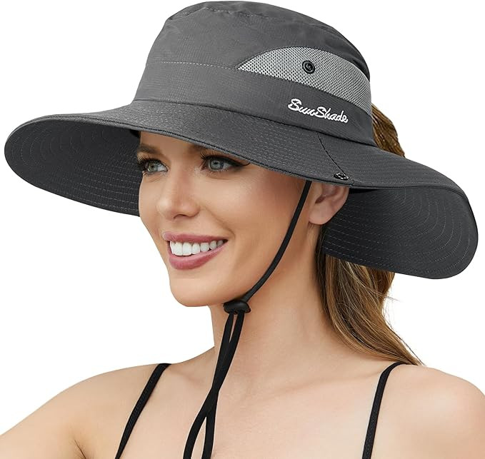Womens Sun Hat - Sun Hats for Women with Ponytail Hole, Foldable Wide Brim Cooling Mesh Beach Fis... | Amazon (US)