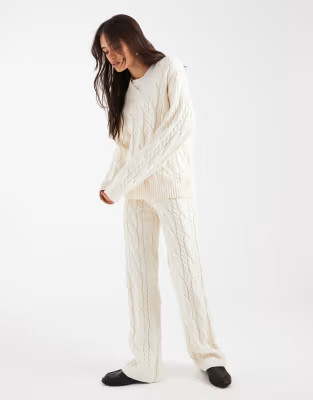 4th & Reckless cotton rich cable knit wide leg pants in cream - part of a set | ASOS (Global)