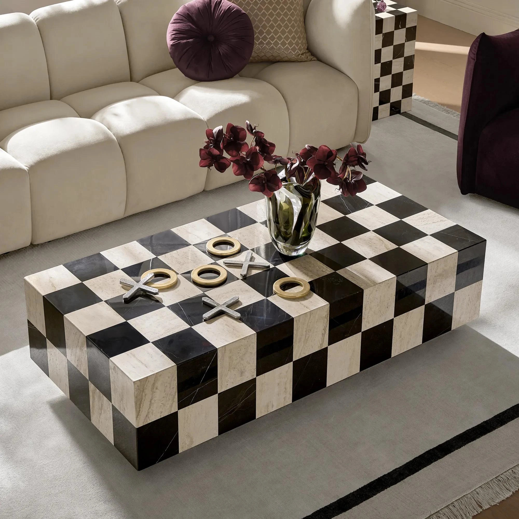 Chessa Rectangular Chequered Marble Coffee Table (53.1") | Z Gallerie