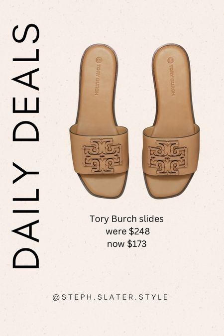 Daily deals. Tory Burch slides on sale. Also come in white. Sandals. Spring. Summer. Summer shoes 

#LTKSeasonal #LTKFind #LTKsalealert