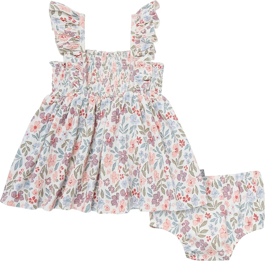Modern Moments by Gerber Baby Girls' 2-Piece Ruffle Sleeve Dress W/Smocking & Diaper Cover Set | Amazon (US)