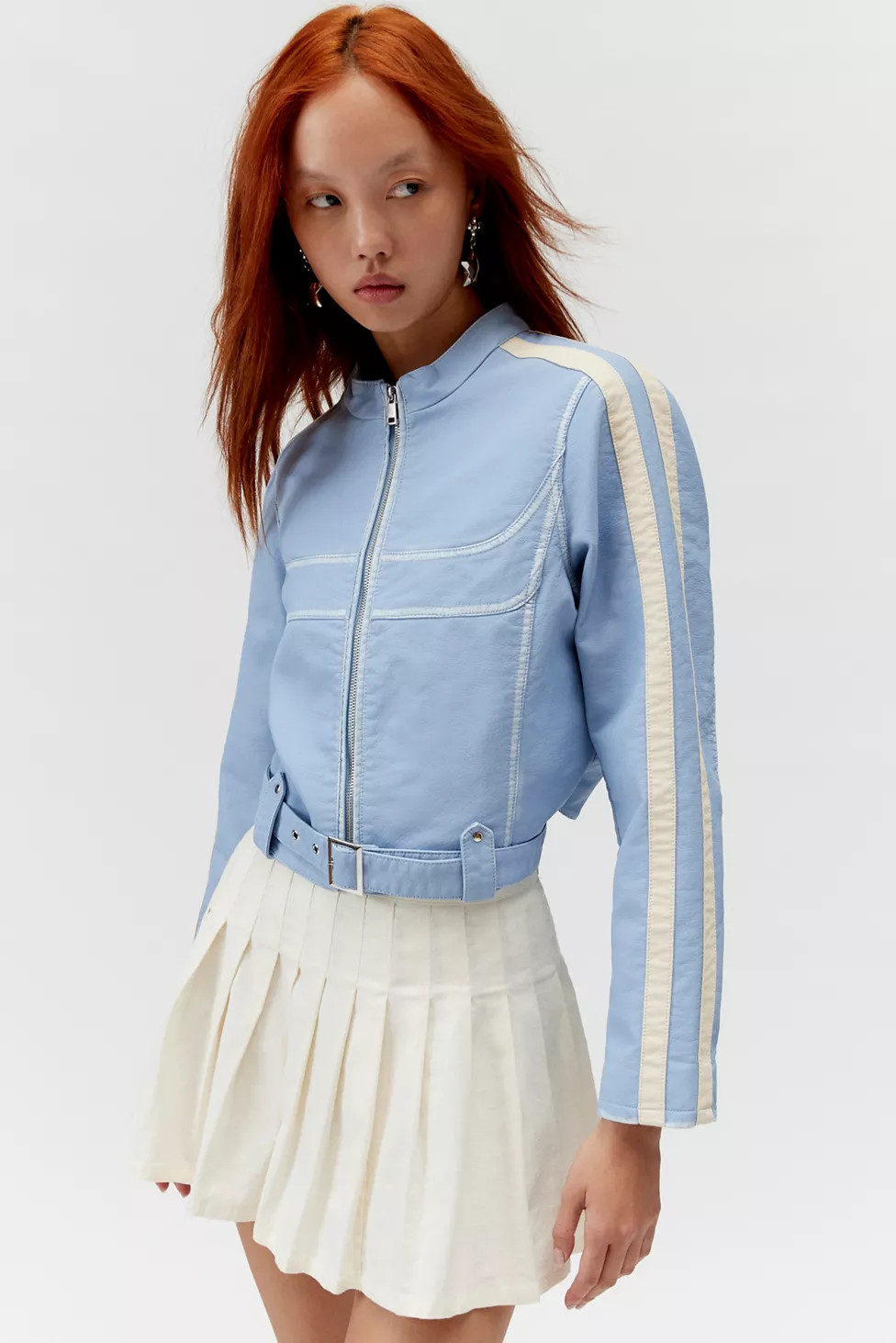 UO Jordan Faux Leather Fitted Racer Moto Jacket | Urban Outfitters (US and RoW)