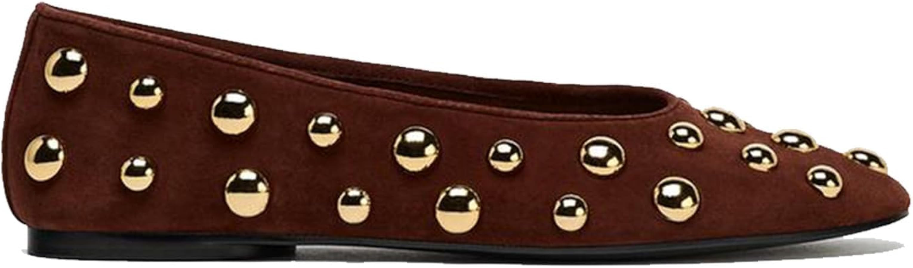 Studded Flats for Women Square Toe Slip On Ballet Flats Casual Comfotable Walking Ballerina Shoes | Amazon (US)