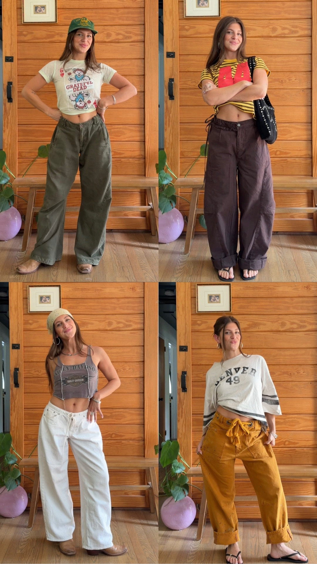 my fav pants on rotation right now ❤️‍🔥 big fan of statement pants!!! 
wearing 2 in free people green (size up if you want low rise)
24short in Abercrombie 
brown pants are on my shopmy — wearing 6 
orange(ish) free people pants size 25