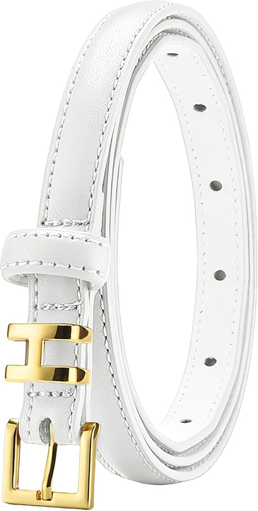 Women Belts，Skinny Elegantes Fashion Slim Leather Belt With Gold Buckle Applicable to Dress Jea... | Amazon (US)