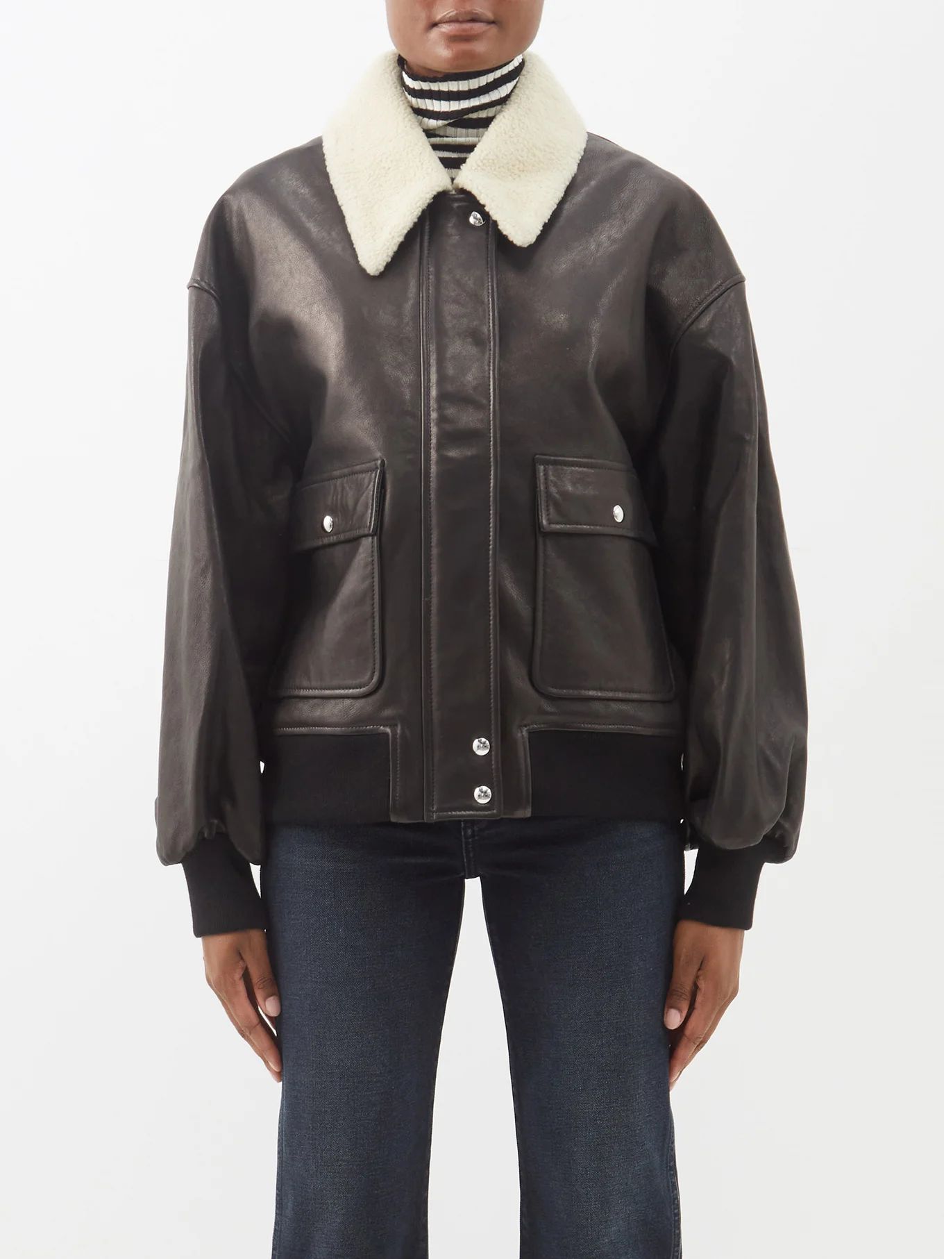 Shellar shearling-collar leather jacket | Matches (UK)