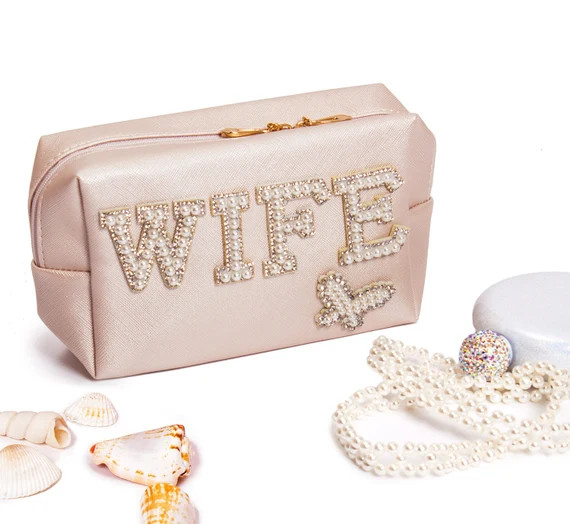 Wifey Custom Rhinestone Makeup Bag Personalized Cosmetic Bag - Etsy | Etsy (US)
