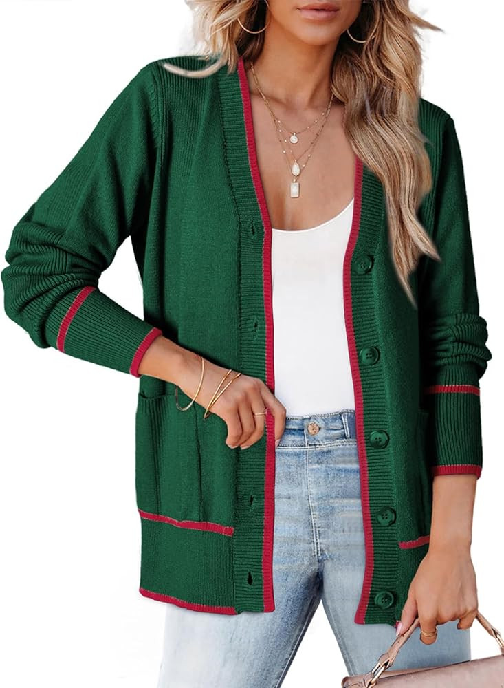 Dokotoo Short Cardigans for Women Color Blocked 2024 Fall Fashion Button Down Sweaters Winter Coa... | Amazon (US)