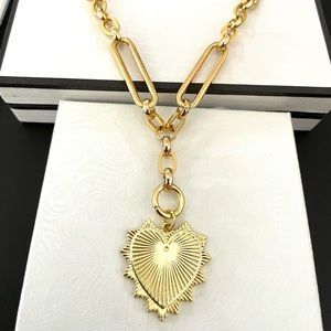 Gold Extended Paperclip Chain Radial Heart Medallion Charm Holder Neckla… | Poshmark