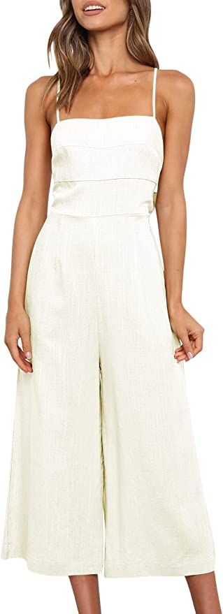 ANRABESS Women's Summer Spaghetti Strap Tie Back Sleeveless Dressy High Waist Wide Leg Jumpsuit R... | Amazon (US)