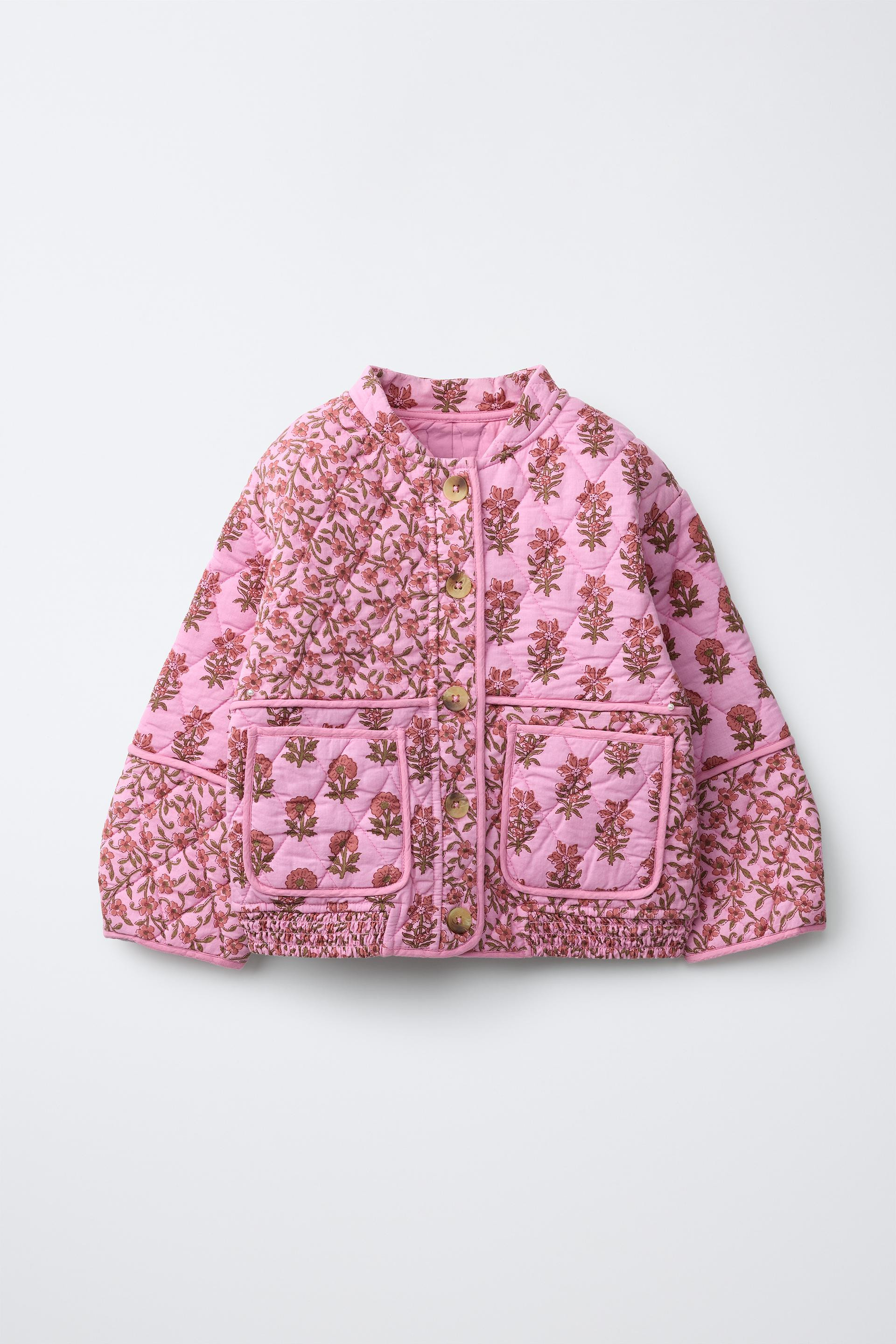 Zara - Floral Padded Jacket - Dark Pink - 6 Years (45,2 Inches) - Kids | Zara US