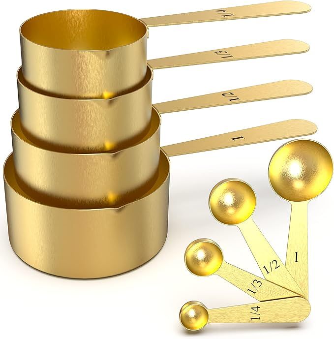 Stainless Steel Measuring Cups and Spoons Set, Gold - Stackable, Stylish, Metal Measuring Cups an... | Amazon (US)