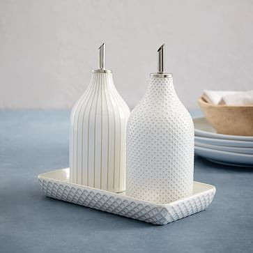 Textured Stoneware Oil &amp; Vinegar Set - White | West Elm (US)