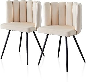 TUKAILAi 2pcs Unique Velvet Dining Chair Thick Padded Upholstered Seat with Black Metal Legs for ... | Amazon (UK)