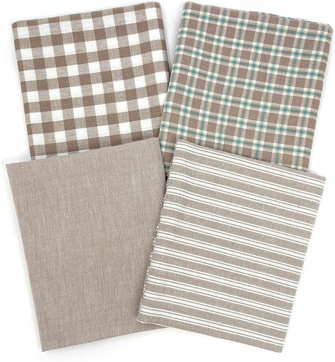 Set of 4 Fat Quarters, Oatmeal Plaid Homespun Gingham Cotton Fabric Bundle by JCS | Amazon (US)