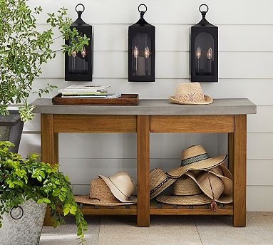 Abbott Concrete & Acacia Rectangular Outdoor Console Table (55") | Pottery Barn (US)