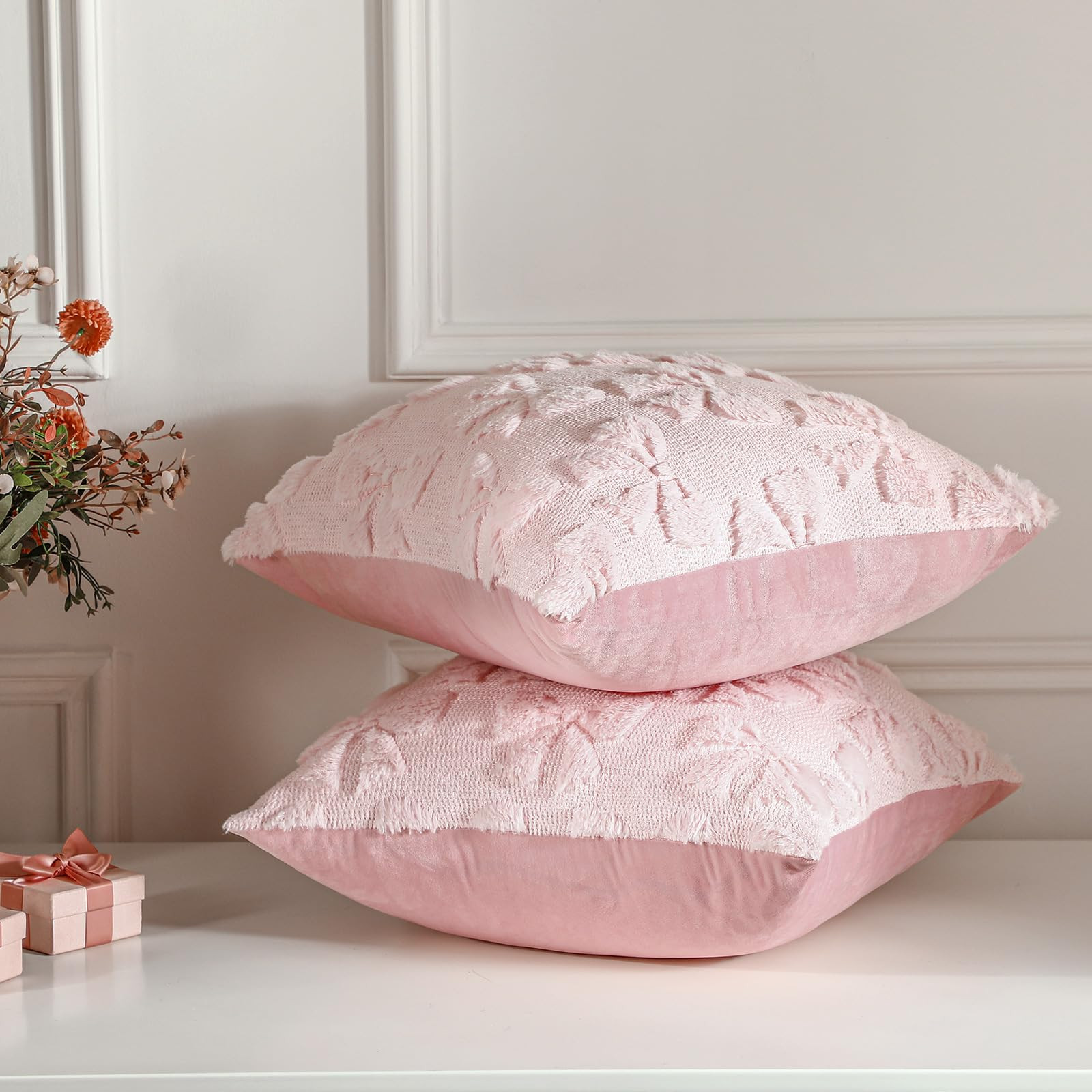 Mixweer Bow Pillow Covers Set of 2 Coquette Room Decor Cute Faux Fur Soft Bowknot Preppy Stuff Fl... | Amazon (US)