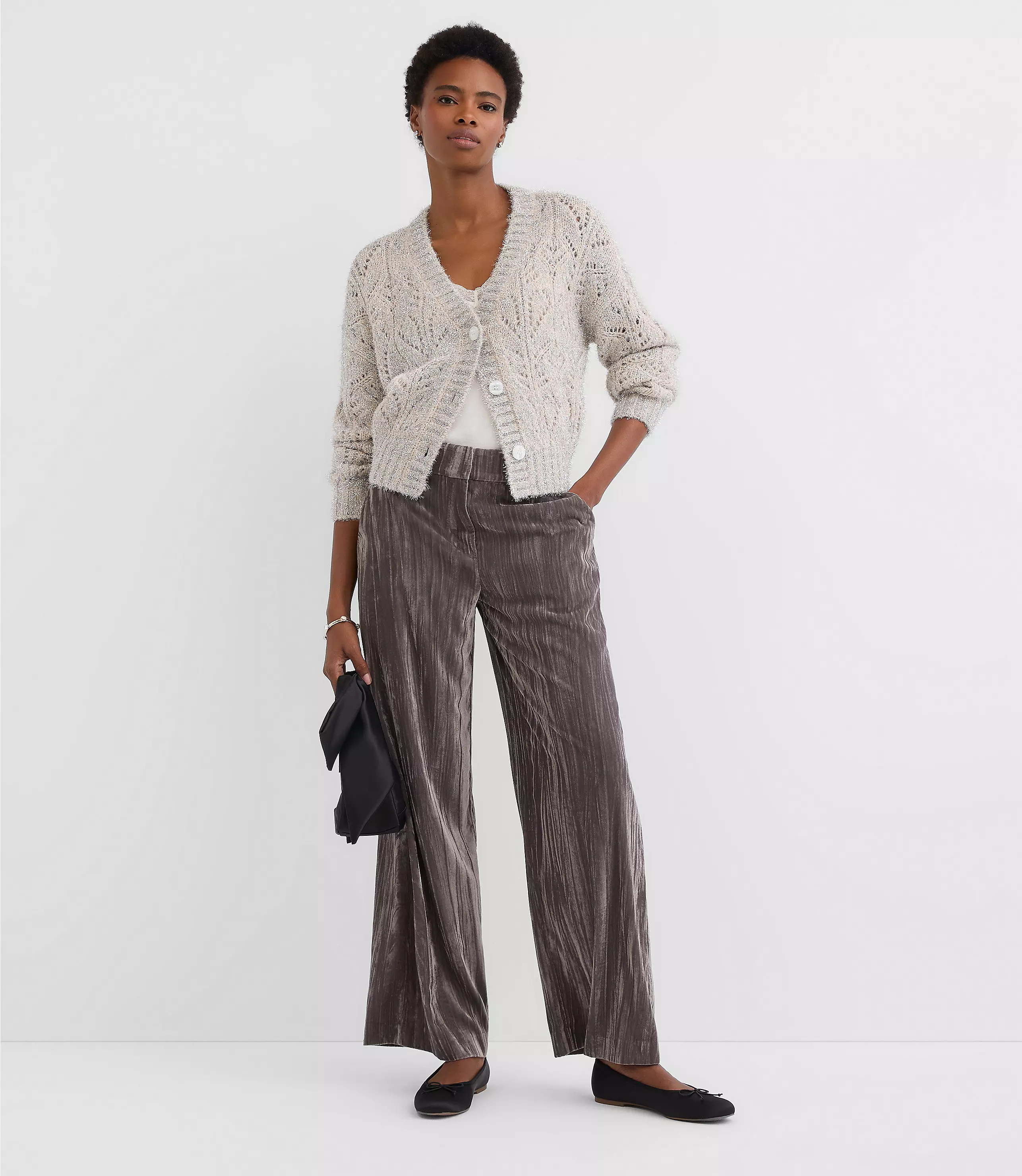 Clean Wide Leg Pants in Pleated Velvet | LOFT
