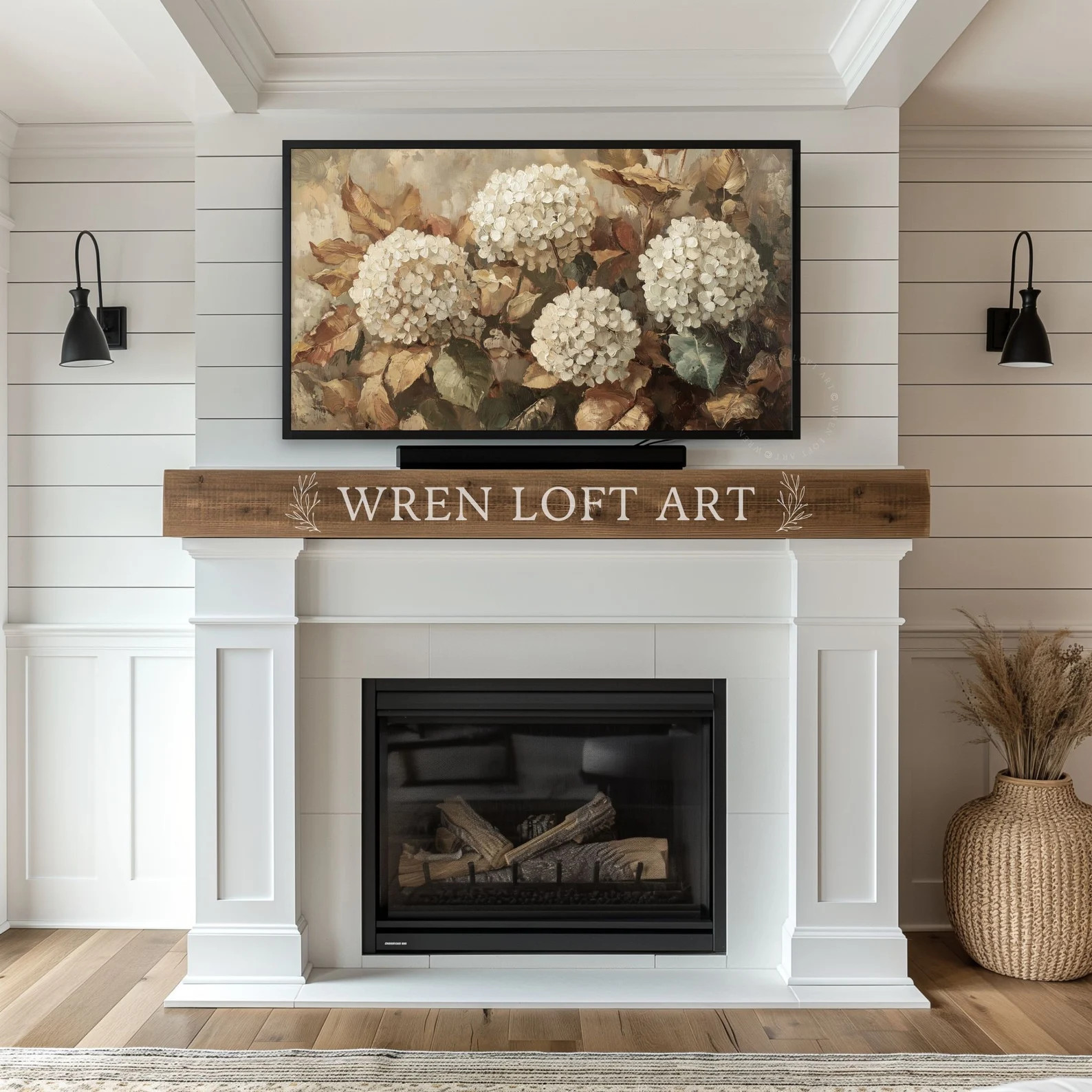 Hydrangea Frame Tv Art Abstract Floral Painting Samsung Tv art Neutral Fall Tv Art Rustic Floral ... | Etsy (US)