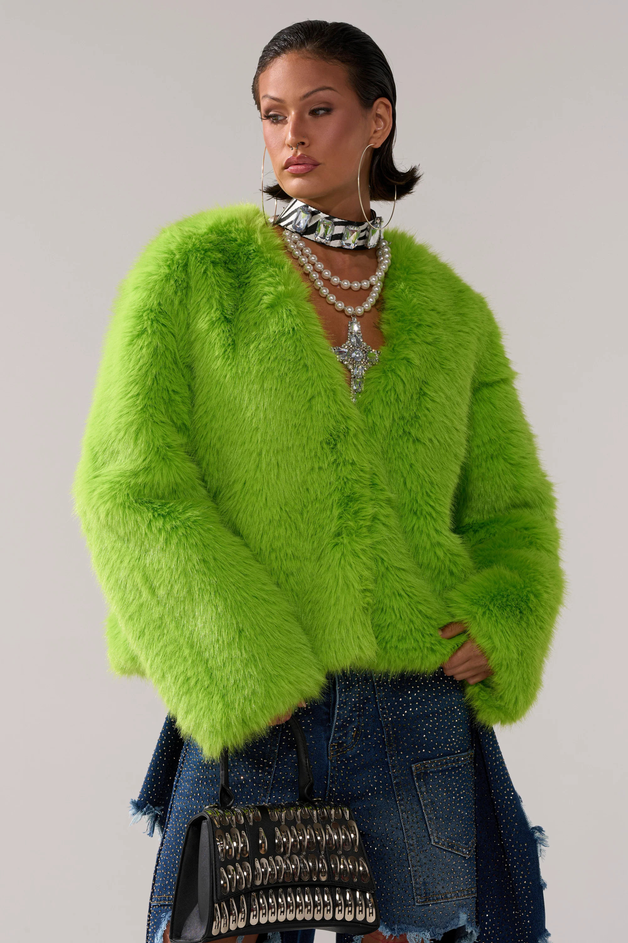 SLIME TIME FAUX FUR COAT IN LIME | AKIRA