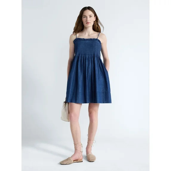 Free Assembly Women's Denim Pintuck Mini Dress, Sizes XS-XXL | Walmart (US)