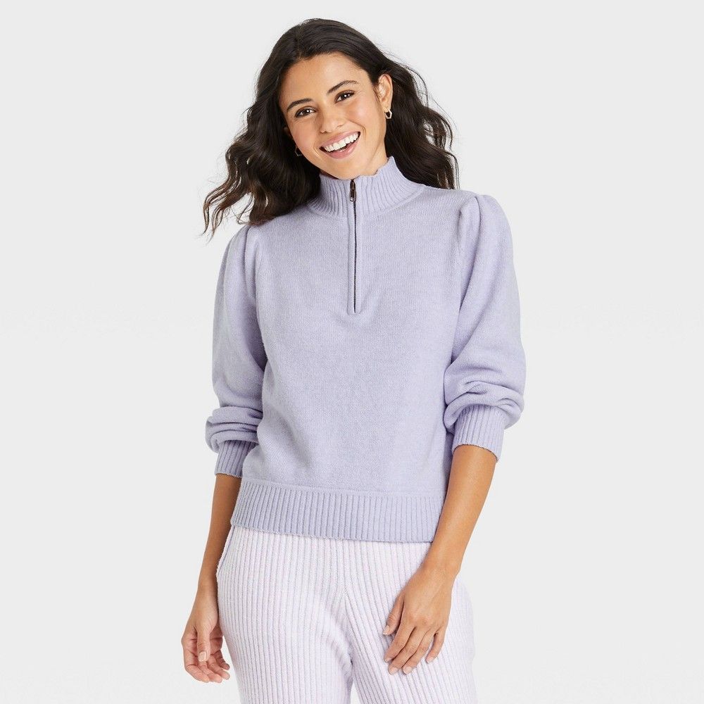 Women's Quarter Zip Mock Turtleneck Pullover Sweater - Universal Thread Lilac XXL, Purple | Target