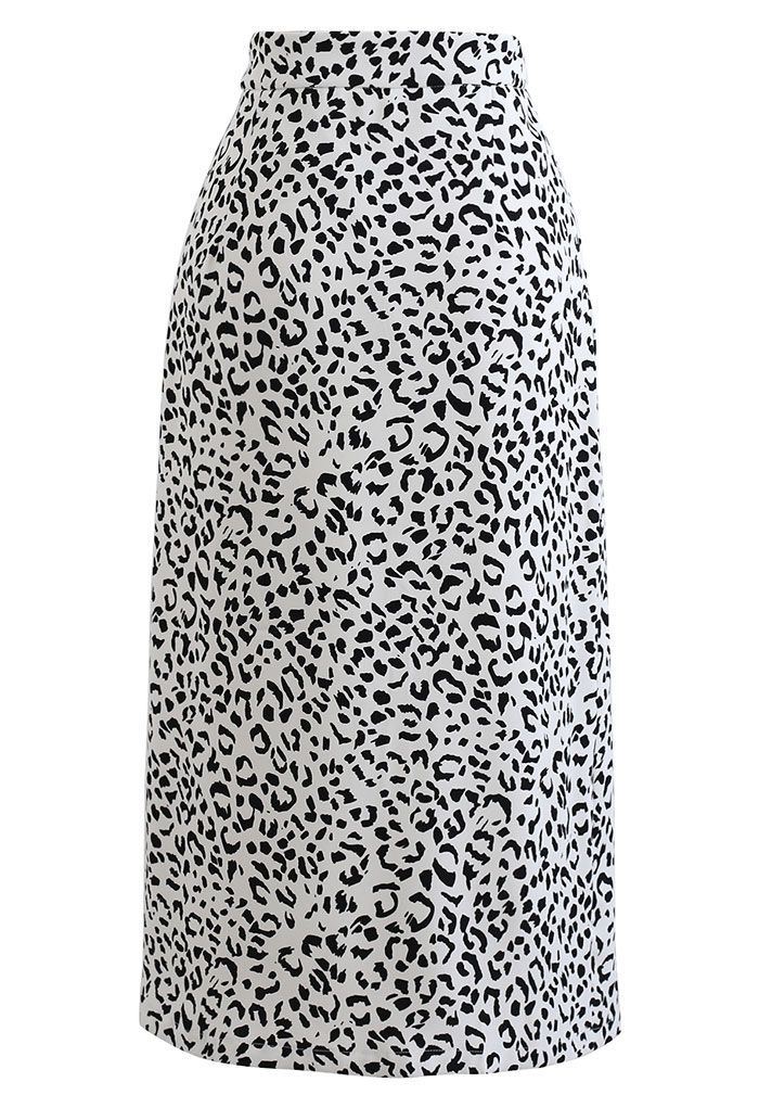 Front Slit Animal Print Midi Skirt in White | Chicwish