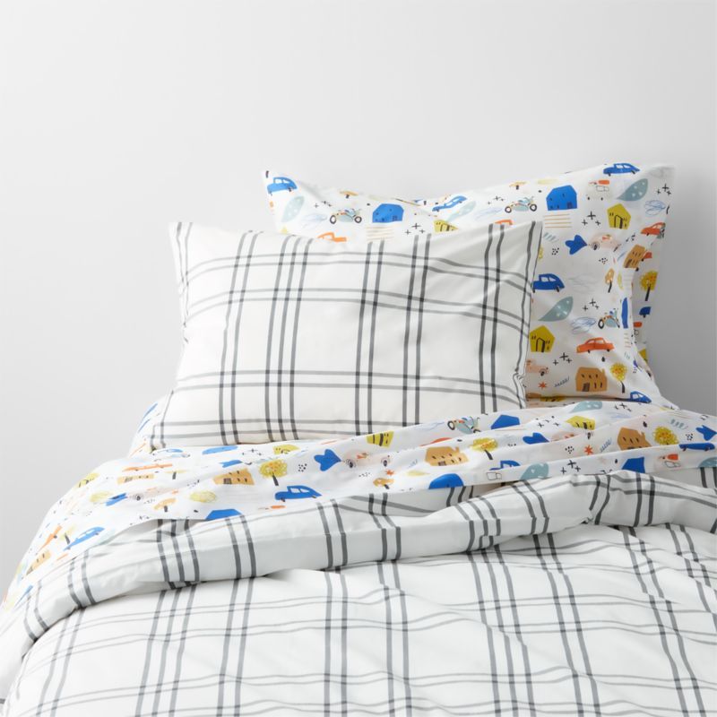 Stax Kids Organic Cotton Grey Duvet Cover | Crate & Kids | Crate & Barrel