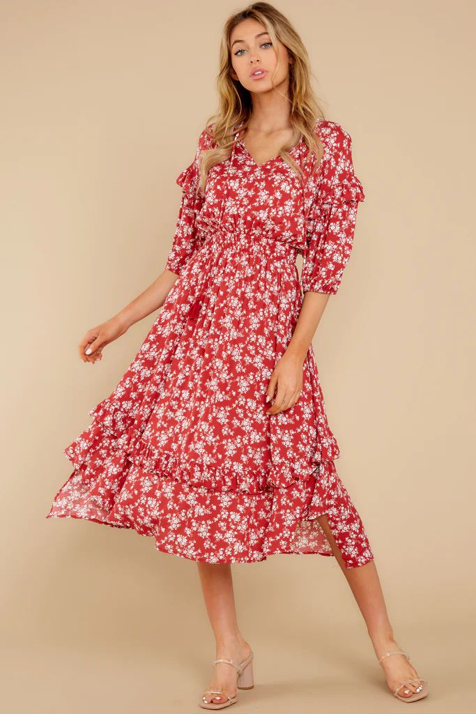Make It Graceful Red Floral Print Dress | Red Dress 
