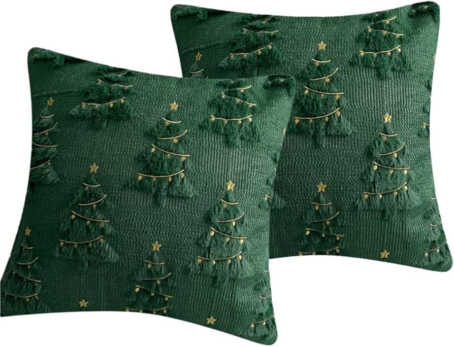 Christmas Tree Pillowcases 18x18 Inches 2 Pieces, 3D Christmas Tree Shaped Artificial Fur Pillowc... | Amazon (US)