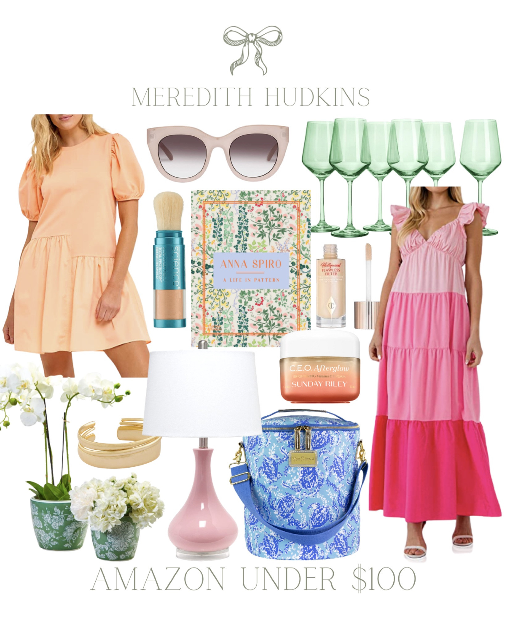Pink maxi dress, English factory, peach dress, coral dress, women’s sunglasses, green wine glasses, coffee table book, make up, beauty, Sunday Riley pink table lamp, Kendra Scott bracelet, pot, concealer, spring fashion, 

#LTKstyletip #LTKhome #LTKunder100