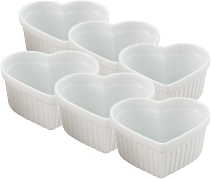 HIC Kitchen Heart Souffle Ramekin Set, Fine White Porcelain, 5-Ounce, Set of 6 | Amazon (US)