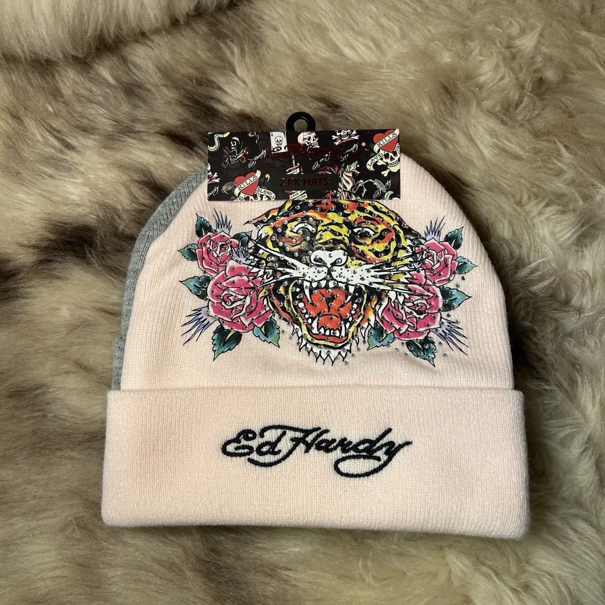 NWT Ed Hardy Screaming Tiger Beanies - Pack Of 2 - Pink & Gray | eBay | eBay US
