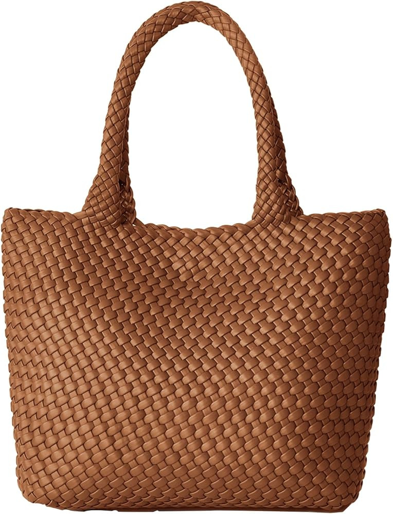 Woven Tote Bag for Women, Fashion Woven Bags for Women Vegan Leather Shoulder Handbags Large Summ... | Amazon (US)