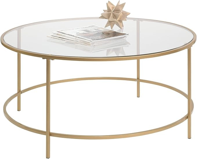 Sauder 417830 Int Lux Coffee Table Round, Glass / Gold Finish | Amazon (US)