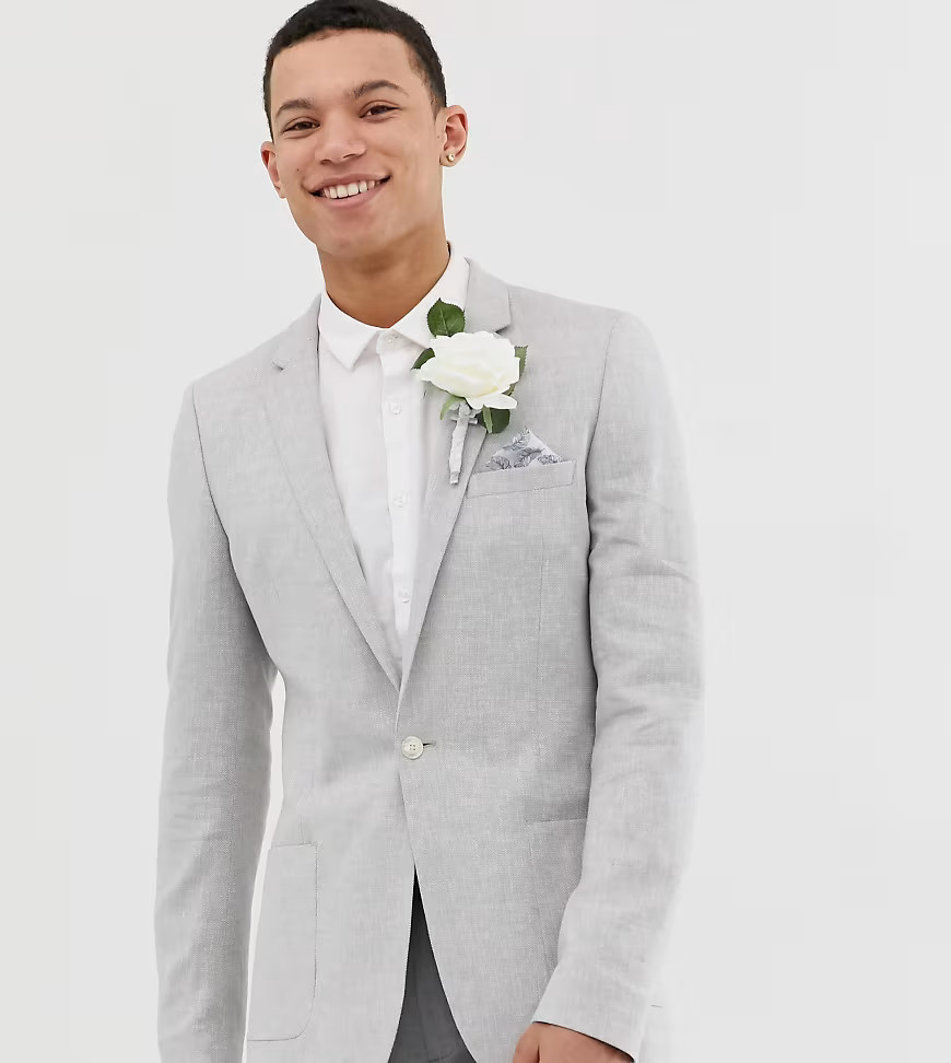 ASOS DESIGN Tall wedding super skinny blazer in ice grey linen | ASOS (Global)
