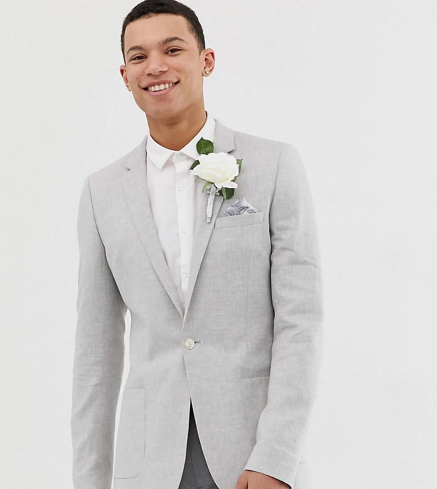 ASOS DESIGN Tall wedding super skinny blazer in ice grey linen | ASOS (Global)