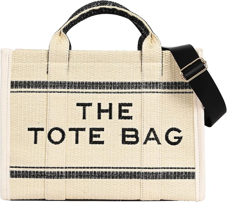 JQAliMOVV The Tote Bag for Women, Straw Tote Bag with Zipper Woven Beach Bag Top Handle Straw Han... | Amazon (US)