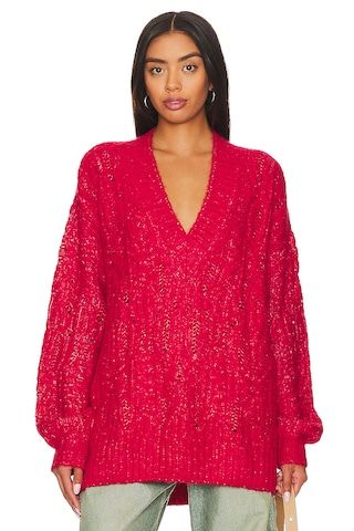 Tularosa Friso Oversized Cable V Neck in Red from Revolve.com | Revolve Clothing (Global)