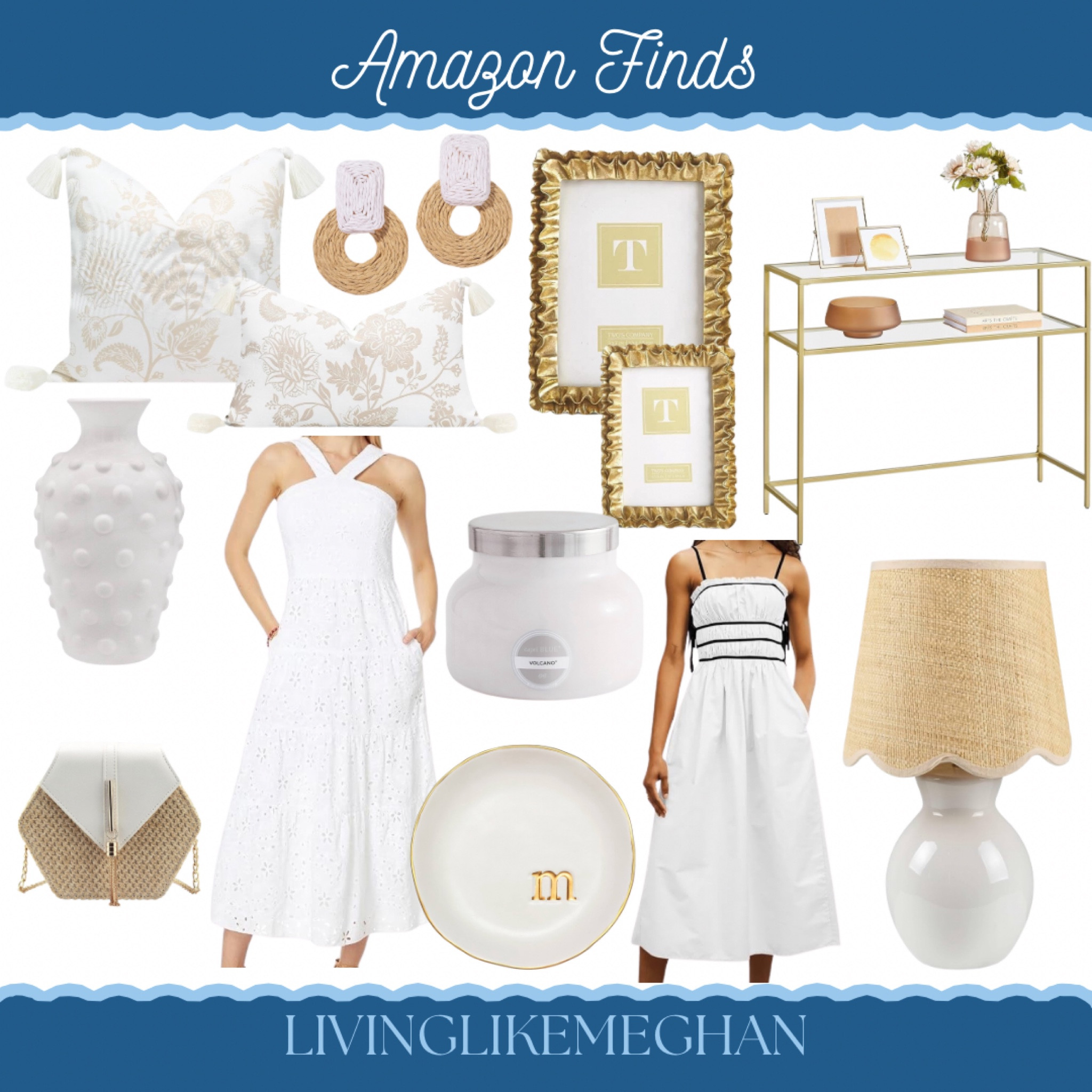 Amazon Finds - neutrals, gold and white






Summer style, summer dress, white dress, summer vacation outfit, scalloped edge, lamps, monogram dish, candle, summer handbag, hobnail vase, throw pillows, white decor, neutral decor, gold picture frames, entryway table, raffia earrings, Amazon, Amazon home, Amazon fashion

#LTKHome #LTKFindsUnder100 #LTKSaleAlert