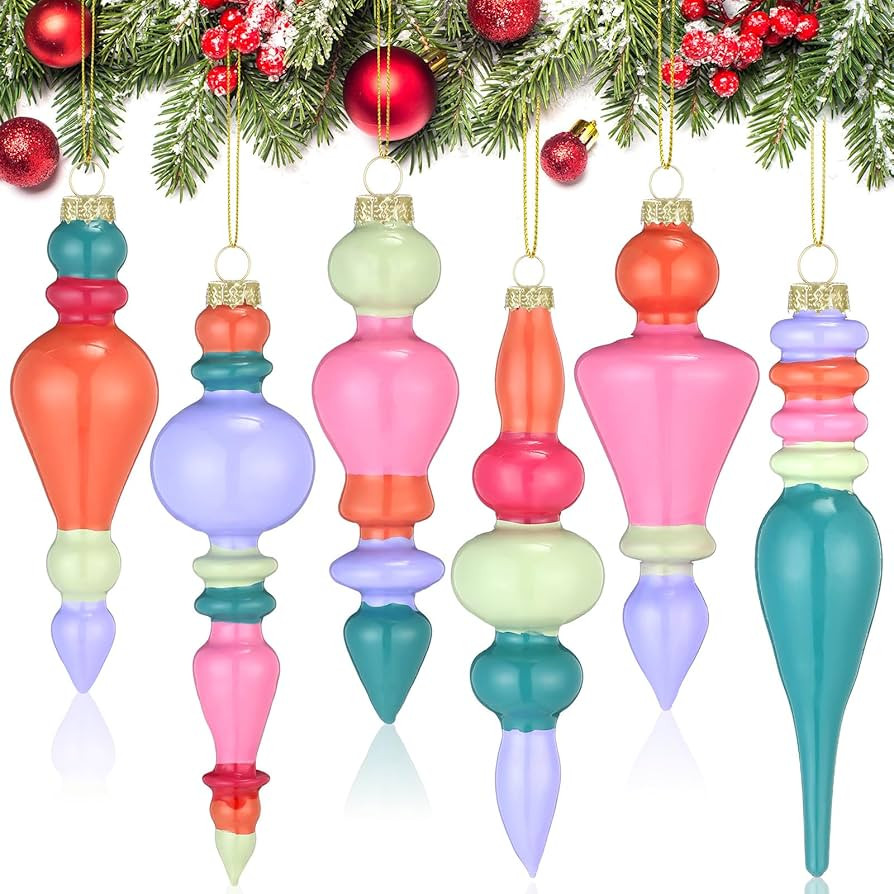 Soaoo 6 Pcs 6.3 inch Mercury Glass Finial Christmas Ornaments Hanging Christmas Finials Glass Orn... | Amazon (US)