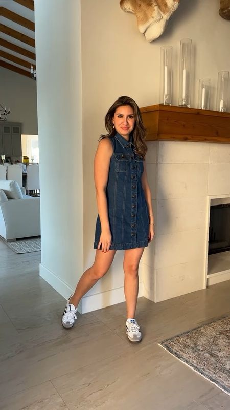 Waited too long to share this mini sleeveless denim dress — and now this exact one isn’t available anymore but don’t worry your little 90s loving heart, I’ve found all the best options at all different price points! Linking the sneaks too because they’re my favorite and my favorite everyday gold hoops!

#LTKstyletip #LTKshoecrush