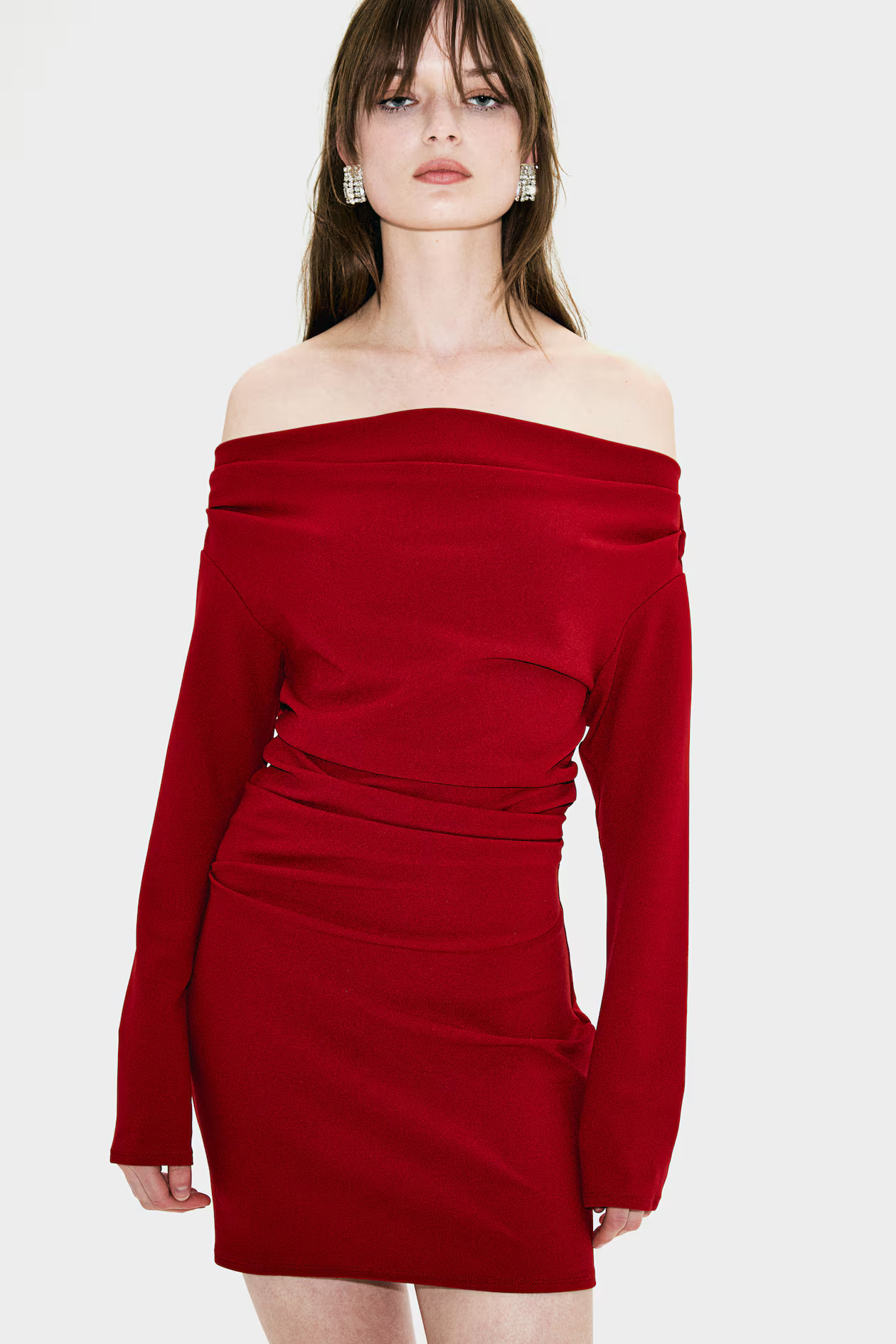 Draped Off-the-shoulder Dress - Dark red - Ladies | H&M US | H&M (US + CA)