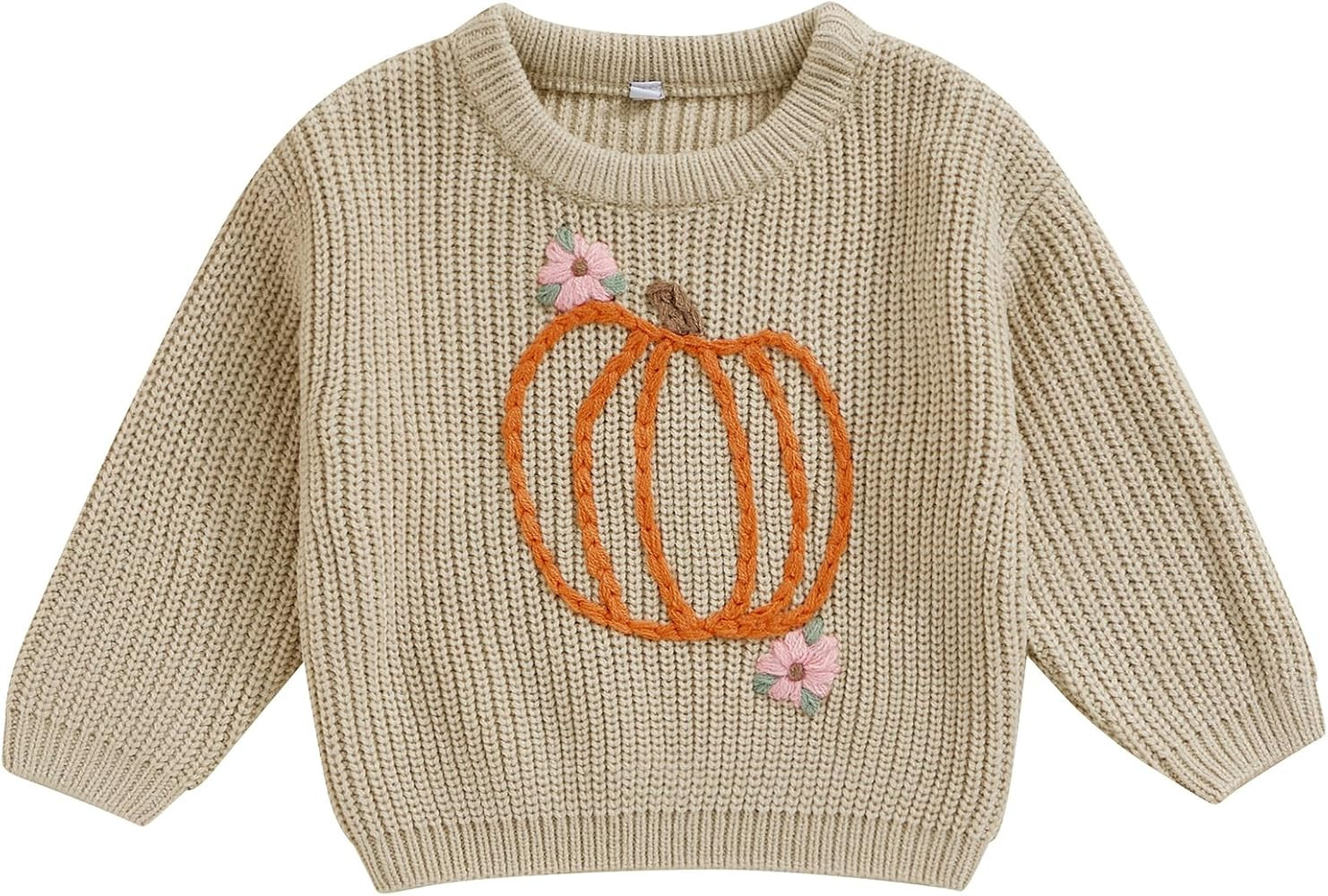 Toddler Baby Girl Boy Halloween Outfit Pumpkin Chunky Knit Sweater Warm Sweatshirt Long Sleeve T-... | Amazon (US)