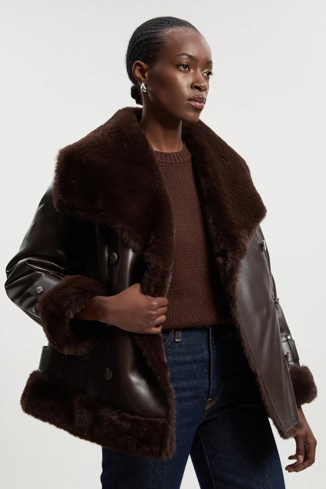 Jackets & Coats | Faux Shearling Oversize Collar Short Coat | KarenMillen | Karen Millen US