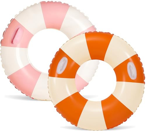 2 PCS Inflatable Pool Floats for Swimming Pool Party Lake Beach Adults - Floaties Pool Tubes Swim Rings Tubes Floaties for Beach Pool Party Decorations (Pink-Orange, 35inch) | Amazon (US)