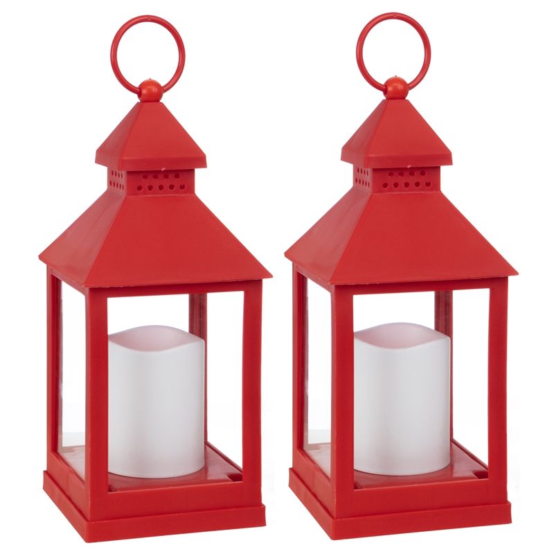Pemberly Row Flickering LED Lantern - Red Set of 2 9.25-Inch Tall - Walmart.com | Walmart (US)