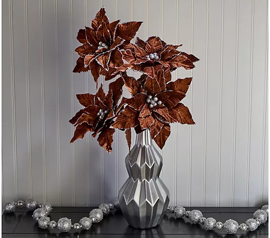 24" Glitter Edge Velvet Poinsetta Stem By Valerie - QVC.com | QVC