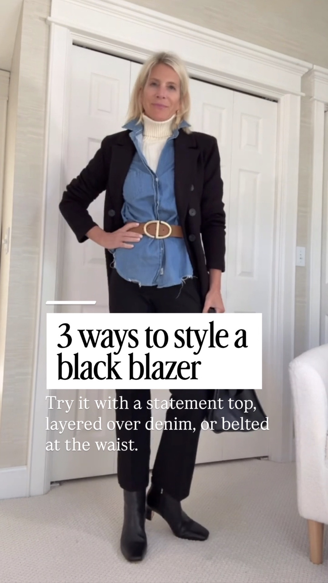 One black blazer, three ways to wear it! 

Style it with a patterned top and heels for a polished look, layer it over denim for an easy everyday outfit, or add a belt to define your waist and create a completely different silhouette. A classic blazer is one of those pieces that earns its place in your closet.

👩‍💻 LTK PRO TIPS
❤️ Heart = Support my posts ;-)
🔖 Save = Get sale & restock alerts for the things you love!
📋 Lists = Keep favorites organized (List ideas: Christmas, Birthdays, and Vacations!)
📲 Share = Send lists and products to a friend (or your daughters like me).
💬 Comment = Ask me anything, and I’ll answer. ;-)